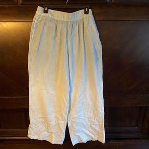 Gradual lighten dye blue wide leg cotton gauze pant